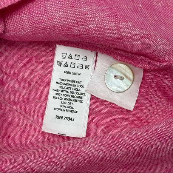 Tahari Women’s 100% Linen Henley 3/4 Sleeve Pink Tunic w/ Side Vents Medium - Picture 9 of 15